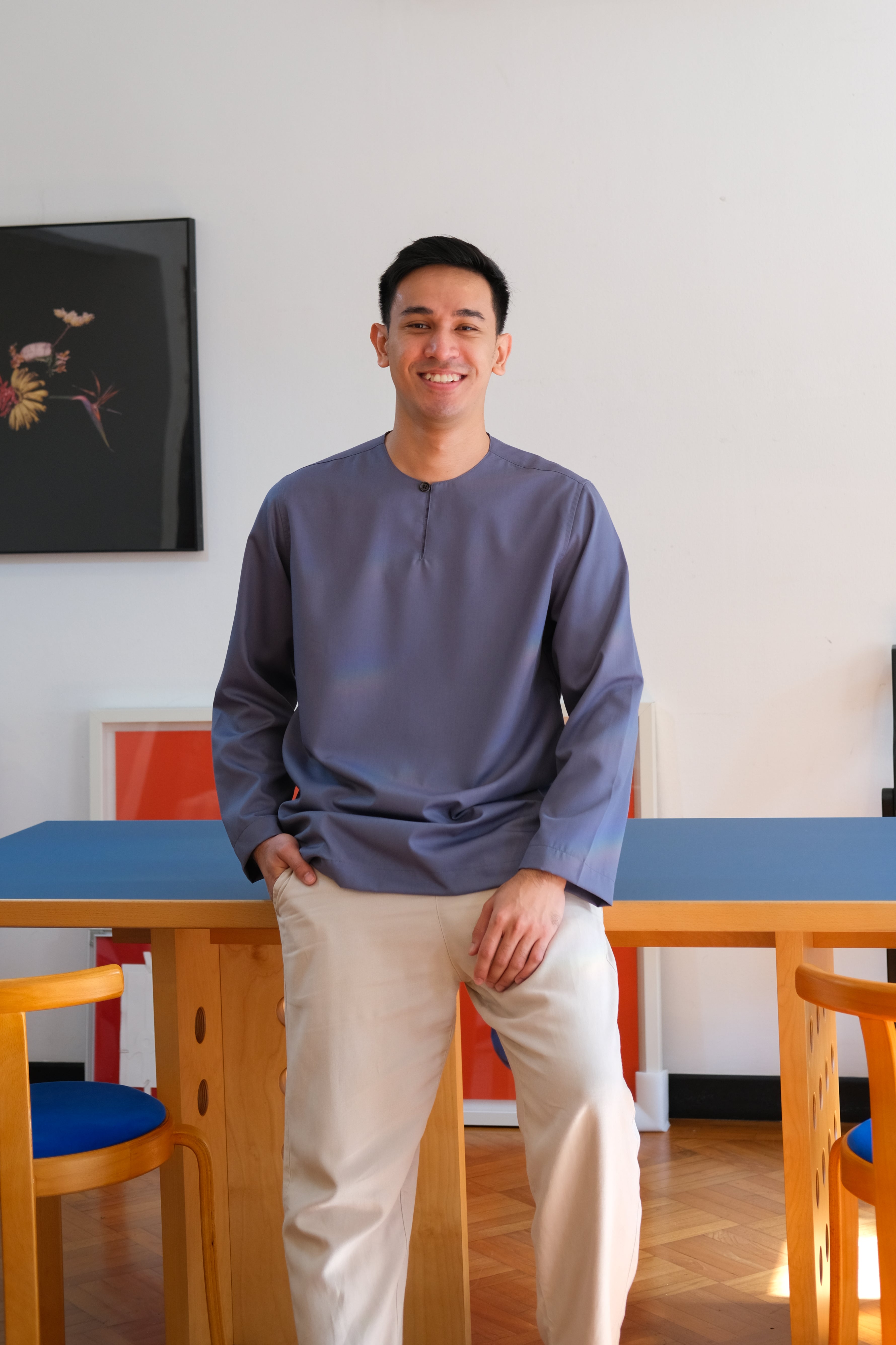Long-sleeve Kurta in Steel Blue