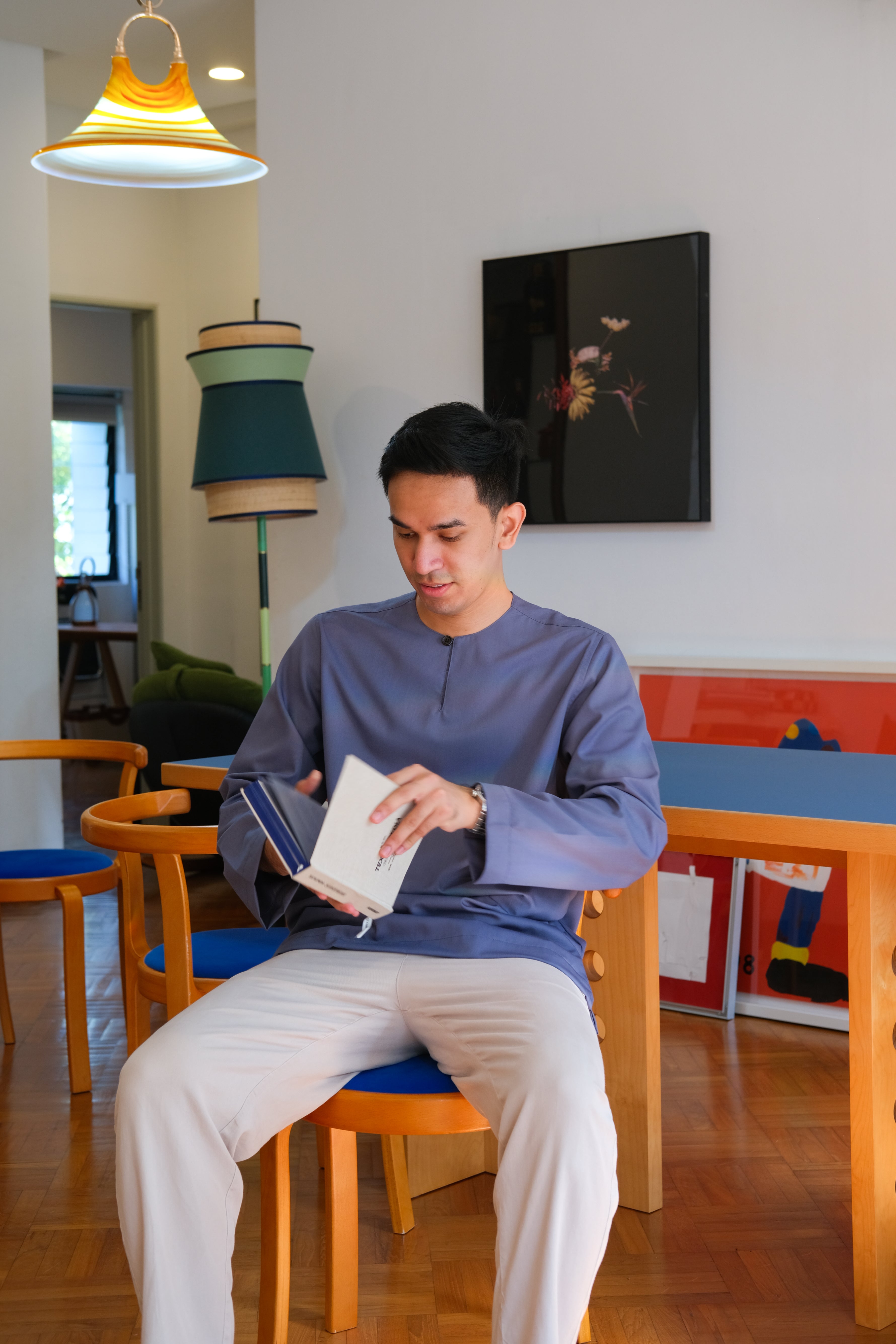 Long-sleeve Kurta in Steel Blue